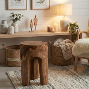 Hocker aus recyceltem massivem Teakholz ø26 cm 26x40x26cm Holz Braun Moloo Möbel Wohnzimmermöbel Hocker