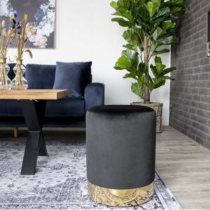 wohnli-moebel-suche-M26006811-1 Schwarzer Samtpouf messingfarbener Fuß ø34 cm 34x43x34cm Samt Schwarz Moloo Sofas und Sessel Sessel, Poufs und Fußbänke Sitzsäcke
