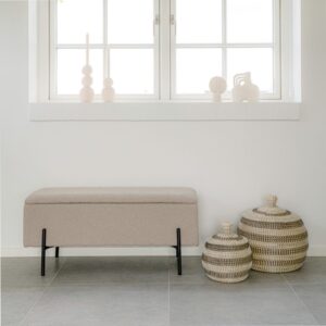 wohnli-moebel-suche-M26006824-1 Bank mit Stauraum in beigefarbenem Bouclé-Stoff 95 cm 36x43x95cm Stoff Beige Moloo Möbel Esszimmermöbel Sitzbank und Holzbank