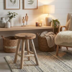 Hocker aus recyceltem massivem Teakholz ø30 cm 30x45x30cm Holz Braun Moloo Möbel Wohnzimmermöbel Hocker