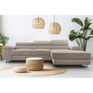 Ecksofa mit Schlaffunktion - Rechts aus Cord in Beige - 280 cm 203x90x280cm Stoff Beige Ax Living Sofas und Sessel Sofas Ecksofas
