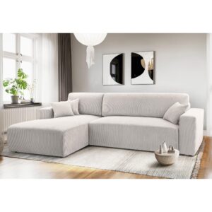 wohnli-moebel-suche-M26007144-1 Ecksofa mit Schlaffunktion - Links aus Cord in Weiß - 279 cm 145x84x279cm Stoff Beige Ax Living Sofas und Sessel Sofas Ecksofas
