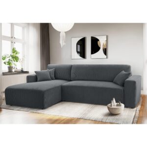 wohnli-moebel-suche-M26007146-1 Ecksofa mit Schlaffunktion - Links aus Cord in Grau - 279 cm 145x84x279cm Stoff Grau Ax Living Sofas und Sessel Sofas Ecksofas