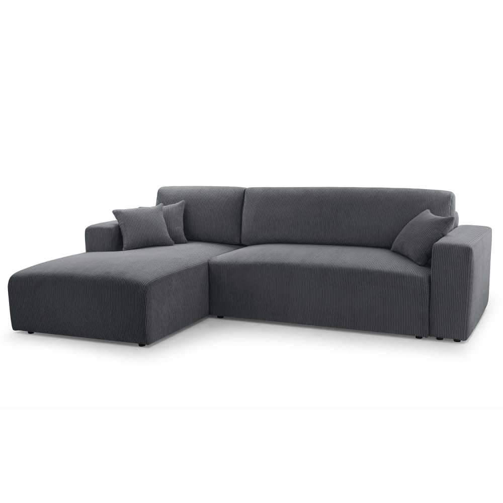 wohnli-moebel-suche-M26007146 Wohnli Möbelsuche - Ecksofa mit Schlaffunktion - Links aus Cord in Grau - 279 cm