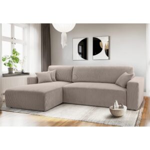 wohnli-moebel-suche-M26007149-1 Ecksofa mit Schlaffunktion - Links aus Cord in Beige - 279 cm 145x84x279cm Stoff Beige Ax Living Sofas und Sessel Sofas Ecksofas