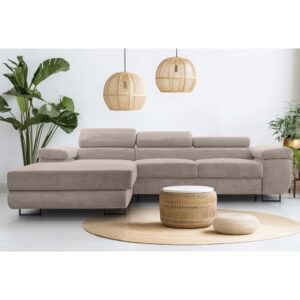 wohnli-moebel-suche-M26007154-1 Ecksofa mit Schlaffunktion - Links aus Cord in Beige - 280 cm 203x90x280cm Stoff Beige Ax Living Sofas und Sessel Sofas Ecksofas