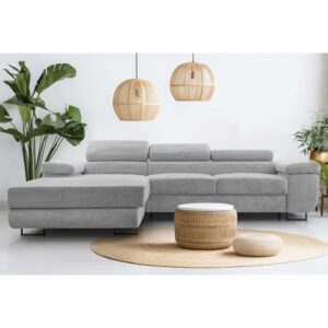 wohnli-moebel-suche-M26007156-1 Ecksofa mit Schlaffunktion - Links aus Cord in Hellgrau - 280 cm 203x90x280cm Stoff Grau Ax Living Sofas und Sessel Sofas Ecksofas