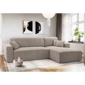 wohnli-moebel-suche-M26007158-1 Ecksofa mit Schlaffunktion - Rechts aus Cord in Beige - 279 cm 145x84x279cm Stoff Beige Ax Living Sofas und Sessel Sofas Ecksofas