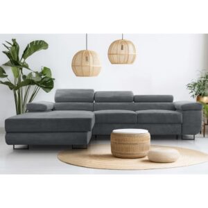wohnli-moebel-suche-M26007162-1 Ecksofa mit Schlaffunktion - Links aus Cord in Aschgrau - 280 cm 203x90x280cm Stoff Grau Ax Living Sofas und Sessel Sofas Ecksofas