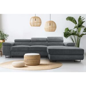 wohnli-moebel-suche-M26007164-1 Ecksofa mit Schlaffunktion - Rechts aus Cord in Aschgrau - 280 cm 203x90x280cm Stoff Grau Ax Living Sofas und Sessel Sofas Ecksofas