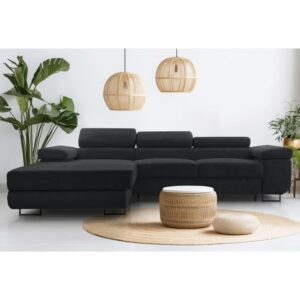 wohnli-moebel-suche-M26007167-1 Ecksofa mit Schlaffunktion - Links aus Cord in Dunkelgrau - 280 cm 203x90x280cm Stoff Grau Ax Living Sofas und Sessel Sofas Ecksofas