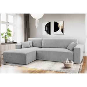 wohnli-moebel-suche-M26007168-1 Ecksofa mit Schlaffunktion - Links aus Cord in Hellgrau - 279 cm 145x84x279cm Stoff Grau Ax Living Sofas und Sessel Sofas Ecksofas