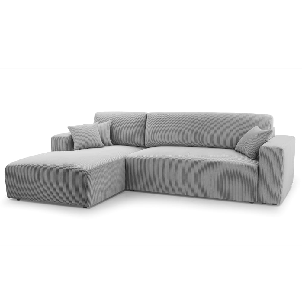 wohnli-moebel-suche-M26007168 Wohnli Möbelsuche - Ecksofa mit Schlaffunktion - Links aus Cord in Hellgrau - 279 cm