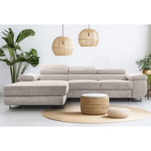 wohnli-moebel-suche-M26007170-1 Ecksofa mit Schlaffunktion - Links aus Cord in Sandbeige - 280 cm 203x90x280cm Stoff Beige Ax Living Sofas und Sessel Sofas Ecksofas