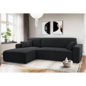 wohnli-moebel-suche-M26007171-1 Ecksofa mit Schlaffunktion - Links aus Cord in Dunkelgrau - 279 cm 145x84x279cm Stoff Grau Ax Living Sofas und Sessel Sofas Ecksofas