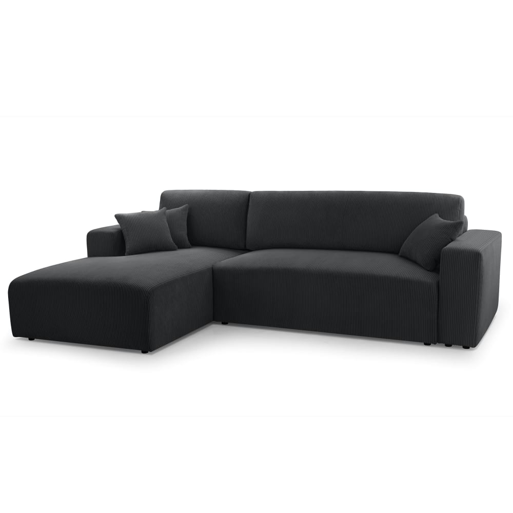 wohnli-moebel-suche-M26007171 Wohnli Möbelsuche - Ecksofa mit Schlaffunktion - Links aus Cord in Dunkelgrau - 279 cm