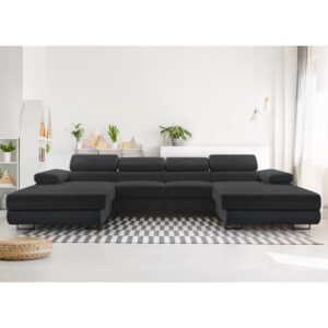 Wohnlandschaft mit Schlaffunktion aus Cord in Dunkelgrau - 352 cm 202x90x352cm Stoff Grau Ax Living Sofas und Sessel Sofas Wohnlandschaften