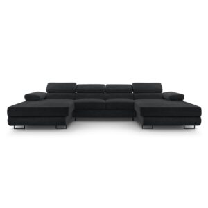 Wohnli Möbelsuche - Wohnlandschaft mit Schlaffunktion aus Cord in Dunkelgrau - 352 cm