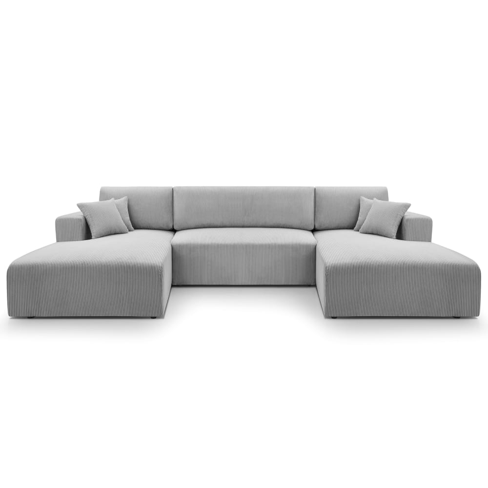 wohnli-moebel-suche-M26007174 Wohnli Möbelsuche - Wohnlandschaft mit Schlaffunktion aus Cord in Hellgrau - 364 cm