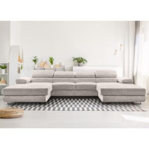 wohnli-moebel-suche-M26007175-1 Wohnlandschaft mit Schlaffunktion aus Cord in Sandbeige - 352 cm 202x90x352cm Stoff Beige Ax Living Sofas und Sessel Sofas Wohnlandschaften