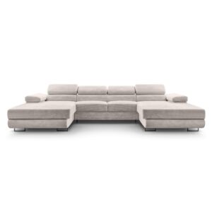 Wohnli Möbelsuche - Wohnlandschaft mit Schlaffunktion aus Cord in Sandbeige - 352 cm