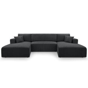 Wohnli Möbelsuche - Wohnlandschaft mit Schlaffunktion aus Cord in Dunkelgrau - 364 cm