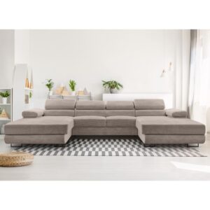 wohnli-moebel-suche-M26007177-1 Wohnlandschaft mit Schlaffunktion aus Cord in Beige - 352 cm 202x90x352cm Stoff Beige Ax Living Sofas und Sessel Sofas Wohnlandschaften