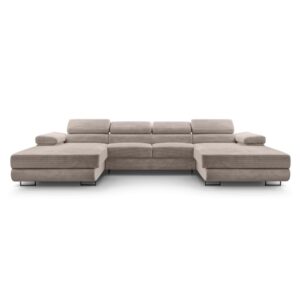 Wohnli Möbelsuche - Wohnlandschaft mit Schlaffunktion aus Cord in Beige - 352 cm