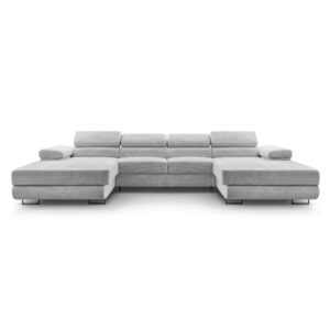 Wohnli Möbelsuche - Wohnlandschaft mit Schlaffunktion aus Cord in Hellgrau - 352 cm