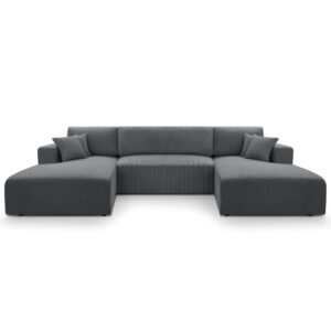 Wohnli Möbelsuche - Wohnlandschaft mit Schlaffunktion aus Cord in Grau - 364 cm