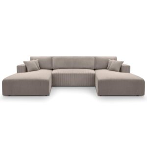Wohnli Möbelsuche - Wohnlandschaft mit Schlaffunktion aus Cord in Beige - 364 cm