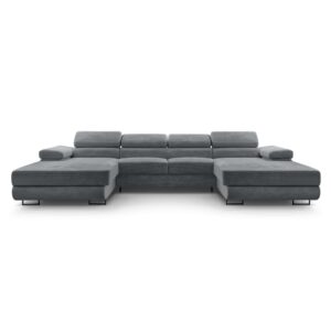 Wohnli Möbelsuche - Wohnlandschaft mit Schlaffunktion aus Cord in Aschgrau - 352 cm
