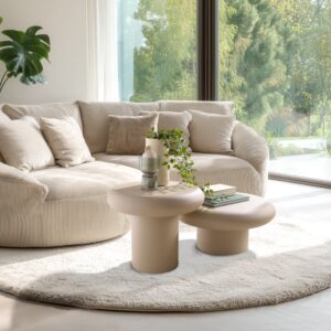 wohnli-moebel-suche-M26007588-1 Set mit 2 Couchtischen in Pilzform 60x28x60cm Stahl Beige MACABANE Möbel Wohnzimmermöbel Couchtische