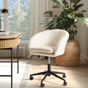 Bürostuhl mit Rollen aus Stoff 60x83x60cm Stoff Beige MACABANE Möbel Büromöbel Bürostühle