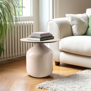 wohnli-moebel-suche-M26007739-1 Beistelltisch mit Fliesenplatte 49x47x49cm Stahl Beige MACABANE Möbel Wohnzimmermöbel Beistelltische