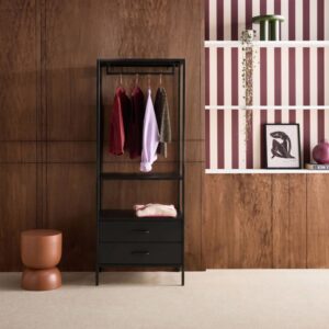 wohnli-moebel-suche-M26007839-1 Eingangsmöbel aus Metall mit Kleiderstange schwarz 70x180x45cm Stahl Schwarz sweeek Möbel Flurmöbel Schuhschränke