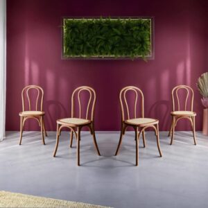 wohnli-moebel-suche-M26007841-1 4er-Set Vintage-Stühle aus Holz mit Sitzfläche aus Rattan-Geflecht, 48x90x49cm Holz Braun sweeek Möbel Esszimmermöbel Stühle
