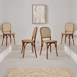 wohnli-moebel-suche-M26007850-1 4er-Set Vintage Holzstühle aus Holz und Rattan-Geflecht, 44x89x48cm Holz Braun sweeek Möbel Esszimmermöbel Stühle