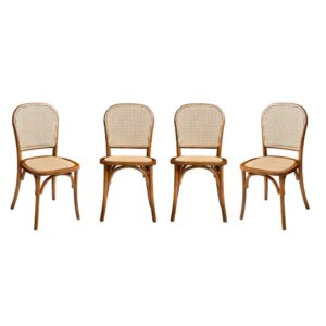 wohnli-moebel-suche-M26007850 Wohnli Möbelsuche - 4er-Set Vintage Holzstühle aus Holz und Rattan-Geflecht