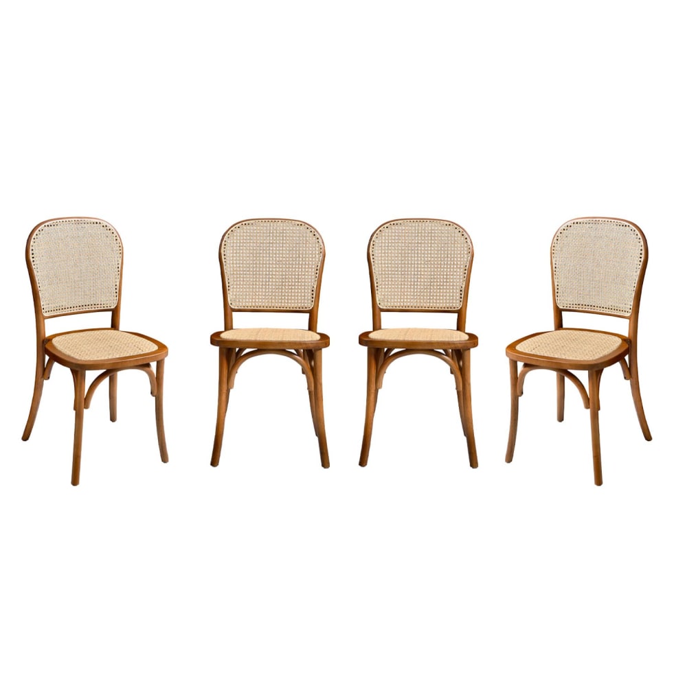 wohnli-moebel-suche-M26007850 Wohnli Möbelsuche - 4er-Set Vintage Holzstühle aus Holz und Rattan-Geflecht