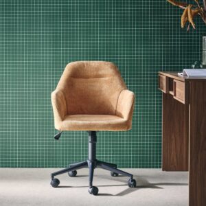 wohnli-moebel-suche-M26007921-1 Bürostuhl mit camelfarbenem Chenille-Bezug 57x94x57cm Spanplatte Braun sweeek Möbel Büromöbel Bürostühle