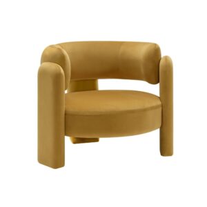 wohnli-moebel-suche-M26007937 Wohnli Möbelsuche - Dreibeiniger Sessel mit senfgelbem Stoffbezug aus Samt