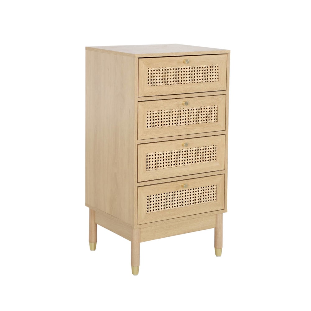 wohnli-moebel-suche-M26007986 Wohnli Möbelsuche - Hochkommode Holzdekor und Rattan-Geflecht 4 Schubladen naturfarben