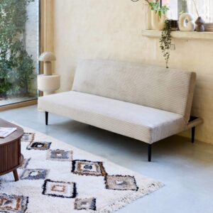 wohnli-moebel-suche-M26008013-1 3-Sitzer Schlafsofa mit greigefarbenem Cordbezug 180x74x85cm Samt Beige sweeek Sofas und Sessel Sofas Schlafsofas
