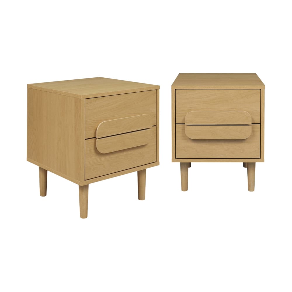 Wohnli Möbelsuche - 2er-Set Vintage-Nachttische im Eichenlook mit 2 Schubladen