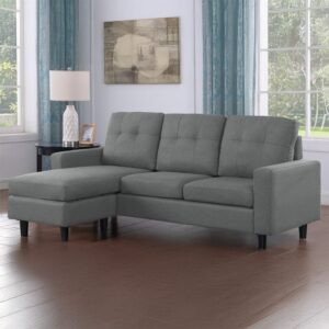 3-Sitzer-Ecksofa aus dunkelgrauem Stoff 183x83x124cm Holz Grau Concept Usine Sofas und Sessel Sofas Ecksofas