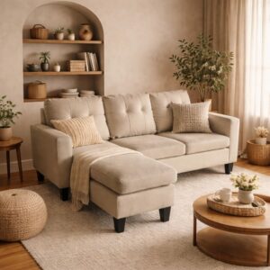 wohnli-moebel-suche-M26008161-1 3-Sitzer-Ecksofa aus beigefarbenem Stoff 183x83x124cm Holz Beige Concept Usine Sofas und Sessel Sofas Ecksofas