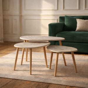 wohnli-moebel-suche-M26008166-1 Satz von 3 Travertin-Effekt-Design-Verschachteltabellen 80x52x50cm Spanplatte Beige Concept Usine Möbel Wohnzimmermöbel Couchtische