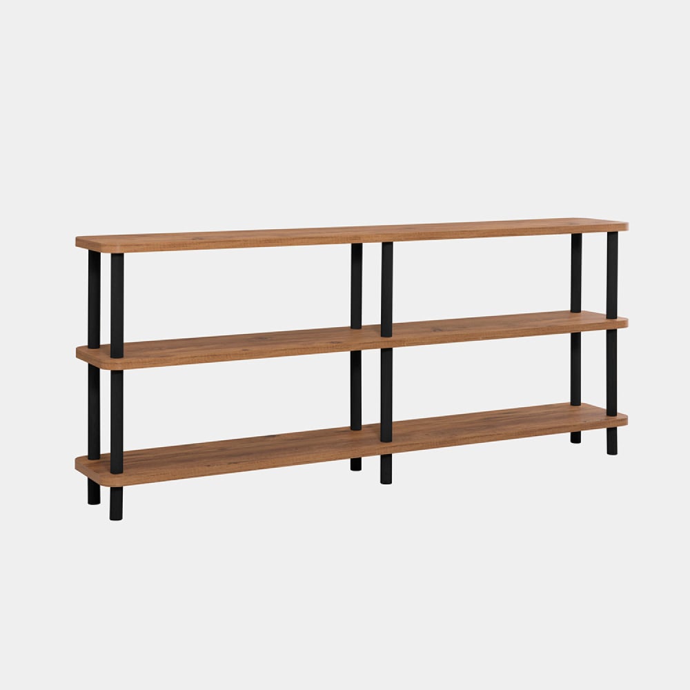 wohnli-moebel-suche-M26008193 Wohnli Möbelsuche - Schwarz und Holz mit niedrigem Regal 180 cm