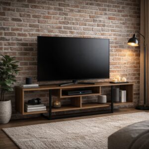 Walnuss- und schwarzer Industriedesign-TV-Ständer mit Stauraum – 149 c 149x40x35cm Spanplatte Schwarz Concept Usine Möbel Wohnzimmermöbel TV-Möbel